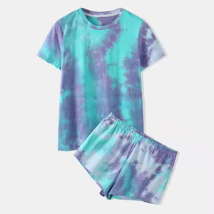 Men's <b>Tie</b> Dye Cotton Knitted Short Sleeve Pajama Set Summer Casual Breathable Plus Size Sleepwear - Product Image 4