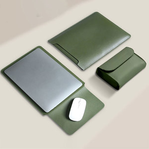 SALVA Housse pour ordinateur portable en cuir vert avec tapis de souris et trousse à crayons, ensemble unisexe, portable, luxe, léger, couleur unie - Product Image 1