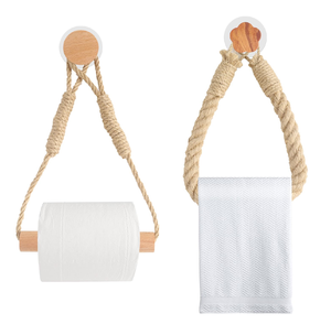 Wall <b>Organisation</b> Rope Toilet Paper Holder Wood Hook Hanger Home Storage Crafts 2 Pieces - Product Image 1