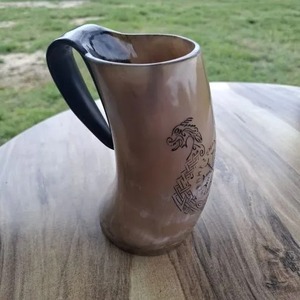 Authentic Handmade Engraved Buffalo Horn Viking Drinking Mug Hand Carved Mead Horn Custom Logo Barware Tankard Christmas - Product Image 5