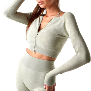 Gradient Color Yoga Set 3 Piece Crew Neck Crop <b>Top</b> Racerback Bra High Waist Leggings Full Length Spandex Polyester Sweat Wicking - Product Image 1