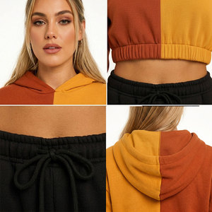 Ensemble de survêtement OEM pour femme, longueur mi-cuisse, avec haut court et pantalon assorti décontracté à contraste, vente en gros - Product Image 5