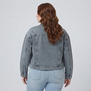 Plus Size Fashion Wear <b>Denim</b> <b>Crop</b> <b>Jackets</b> Women Outwear Washed <b>Denim</b> Trucker <b>Crop</b> <b>Jacket</b> Women's - Product Image 5
