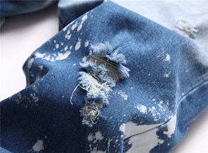 Light Blue Mid Waist Men's <b>Jeans</b> Casual Stretch Hole Tie-Dye Pencil Pants Street Slim Fit Mens Ripped <b>Jeans</b> - Product Image 4