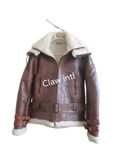 Chaqueta de piel auténtica para hombre, piel de oveja, piel de caviador, B-3, Bomber