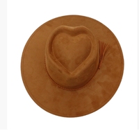 Nouvelle Arrivée 2026 – Chapeau Fedora Femme en Daim Végétalien Hiver, Motif Cœur Brûlé au Laser, Couronne, Large Bord, Décoration Pompons, Phénix