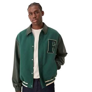 High Quality Rohzen Sports ODM OEM Customized Unisex <b>Slim</b> <b>Fit</b> Autumn Long Varsity <b>Jacket</b> Canvas Stand Collar Heart Pattern Front - Product Image 1