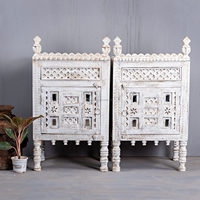 Nouveau design Table basse de salon industrielle de style antique Table basse d'appoint ronde en bois massif à pieds blancs et vintage en bois minable