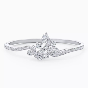 Classic Rhodium Plated 925 <b>Silver</b> <b>Cuff</b> <b>Bracelet</b> With Round Brilliant Cut Diamond For Women Wedding Jewelry - Product Image 1