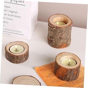 Rustic Wooden Log <b>Tealight</b> Candle <b>Holder</b> Decorative Table Centerpiece with Glass Votive Cups - Product Image 2
