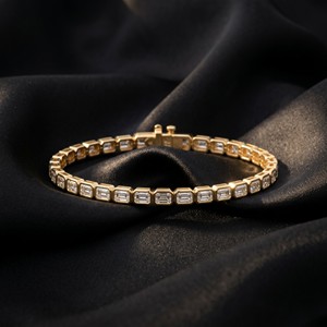 Luxury East West Bezel Set Emerald Shape CVD HPHT Lab Grown Diamond 14k Solid Gold IGI Certified <b>Bracelet</b> Fine Jewelry Women - Product Image 1
