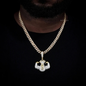 จี้รูปถุงเงินขนาดใหญ่ - จี้เงินแท้ 925 ประดับมอสซาไนต์, จี้ฮิปฮอปแบบเต็มตัว, เครื่องประดับมอสซาไนต์ทำมือ - Product Image 1