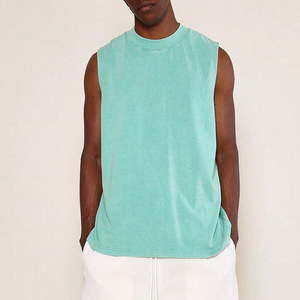 Camiseta sin mangas verde claro para hombre, cuello redondo, tela suave y cómoda, estilo casual, corte muscular, tallas grandes. - Product Image 4
