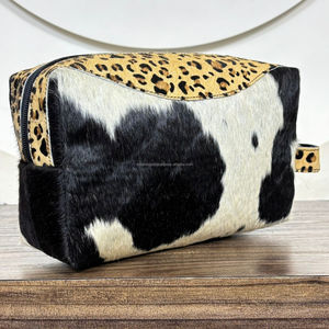 Sac de maquillage et de toilette en cuir véritable à imprimé léopard pour femmes 2025, nouvelle mode, cuir de vache durable, fermeture éclair, organiseur de cosmétiques - Product Image 5