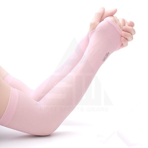 Manchons de bras roses pour femmes, protection anti-UV, légers, respirants, en Spandex et Polyester, pour le cyclisme, avec logo sur la manche droite - Product Image 1