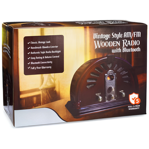 Classic Wooden AM/FM <b>Radio</b> with Bluetooth, <b>Vintage</b> Retro Style Desktop Speaker, Handmade Real Wood, Dual 5W Speakers - Product Image 5