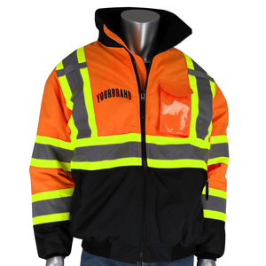 Veste de sécurité réfléchissante en polyester orange haute visibilité, logo personnalisé, fermeture éclair, vêtements de travail, veste fluorescente haute visibilité, style bomber - Product Image 3