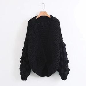 Women Knitted Poncho <b>Cardigan</b> Long Sleeve Batwing O-Neck Solid Color <b>Thick</b> Acrylic Casual Autumn Outerwear Open Front - Product Image 1