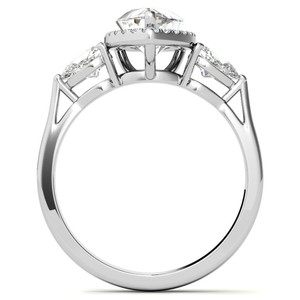 Anillo de compromiso y boda solitario de moissanita con corte de pera y engaste de puntas, de plata de ley chapada en oro blanco, certificado - Product Image 4
