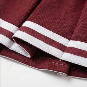 Mini-jupe plissée pour femme, couleur unie, taille élastique, bordure rouge et blanche, à porter toute l'année - Product Image 6