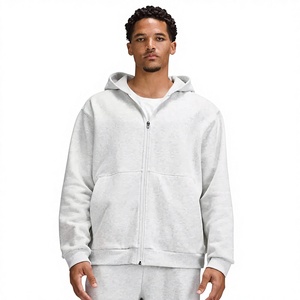 Sudadera con Capucha y Cierre para Hombre, 100% Algodón Felpa, Corte Regular, Color Gris Sólido, Ropa Casual de Otoño - Product Image 3