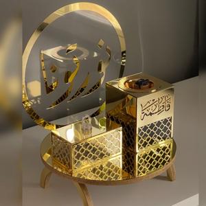 Luxury Rose Gold & Wood Mabkhara Set Modern Arabic Bakhoor Burner with Tongs and Storage <b>Box</b> For Oud Incense And Home Decor - Product Image 2