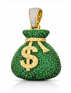 Pendentif Sac d'argent vert Hip Hop pour homme, en argent sterling 925 plaqué or, avec moissanite taille brillant de luxe, style rappeur - Product Image 4