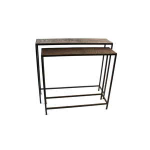 Luxury Rectangular Console <b>Table</b> Set of 2 Iron Frame Aluminum Textured Top Nesting <b>Tables</b> for Living Room Decor Use Modern Space - Product Image 3