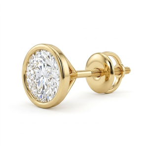 Boucles d'oreilles clous en or massif 14 carats avec diamant de laboratoire rond brillant serti clos, certifiées IGI, bijoux de luxe pour femme, cadeau - Product Image 1