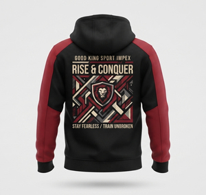 Good King Sport Impex <b>Men's</b> Hooded <b>Sweatshirt</b> Raglan Sleeve Black <b>Red</b> Sublimation Print Urban Athletic Style Polyester/Cotton - Product Image 3