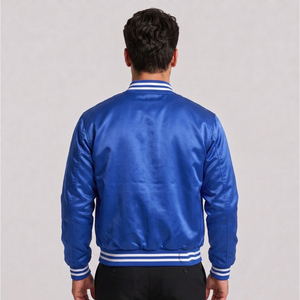 Chaqueta Varsity Azul Satinado para Hombre con Ribete Blanco, Corte Regular, Estilo Casual - Product Image 2