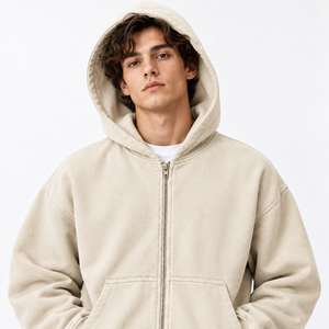 Sweat-shirt à capuche zippé en molleton épais avec poignets côtelés, décontracté, automne-hiver, logo personnalisé, OEM ODM - Product Image 6