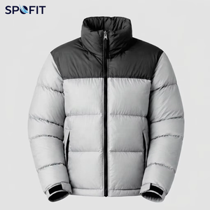 Veste matelassée légère pour homme, à blocs de couleurs, avec capuche et fermeture éclair, pour l'hiver - Product Image 1