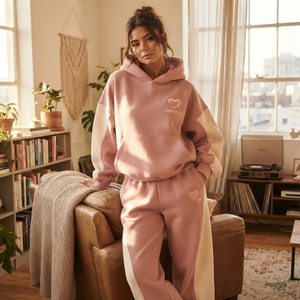 Women's <b>Pink</b> White Oversized Hoodie <b>Tracksuit</b> Set Casual Sportswear Sweatshirt Wide Leg Jogger Pants Two Piece Outfit - Product Image 5