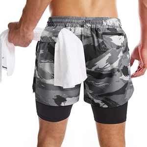 กางเกงวิ่งผู้ชายแบบ 2 in 1 พร้อมซับในรัดรูป กางเกงออกกำลังกาย มีช่องใส่โทรศัพท์ ขายส่ง รับผลิตแบบ OEM - Product Image 2