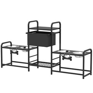 Supporto per Ciotole per Cani a 3 Livelli Regolabili, Nero, con 2 Stazioni di Alimentazione e Cestino Portaoggetti per Alimentazione Multilivello degli Animali Domestici - Product Image 1