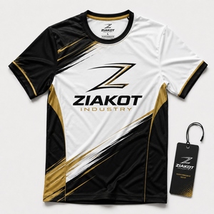 ZIAKOT เสื้อฟุตบอลสำหรับผู้ชาย สีดำ สีขาว สีทอง พิมพ์ลายเรขาคณิต คอกลม แขนสั้น ระบายความชื้นได้ดี ทรงสปอร์ต - Product Image 5