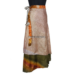Summer Collection of Designer Wrap <b>Skirt</b> Newest Design Recycled Reversible <b>Silk</b> Sari Indian Printed Long Length Wrap Women's - Product Image 2