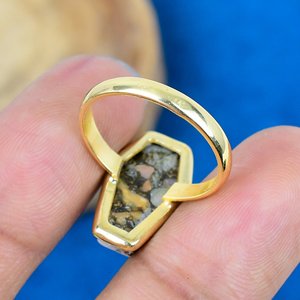 Natural Pink <b>Opal</b> Copper Coffin Shape Gemstone <b>Ring</b> 18k Gold Finish Over 925 Sterling Silver - Product Image 4