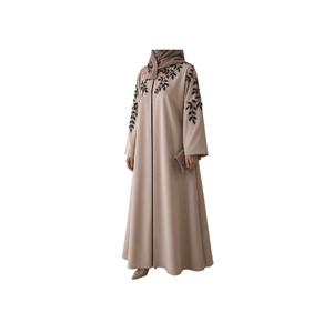 Abaya noire longue avec motif brodé camel, robe modeste à manches longues pour femme, style moyen-oriental, ensemble pour usage quotidien - Product Image 4