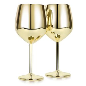 Gold Metal <b>Wine</b> Glasses 2-Pack Unbreakable Glam Party Goblets Round Design Machine Made Western Drinking Glass goblet - Product Image 1