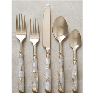 Ensemble de couverts en acier inoxydable poli miroir, manche MOP, style vintage, pour service de table, qualité alimentaire 304, réutilisable - Product Image 1