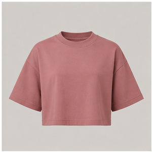 Camiseta Corta de Mujer con Cuello Redondo, Hombros Caídos y Manga Corta en Color Rosa Empolvado WTS-0002 - Product Image 1