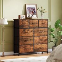 Commode classique à 9 tiroirs, structure métallique, plateau en bois, organisateur de rangement rustique pour chambre, salon, entrée, bureau, placard