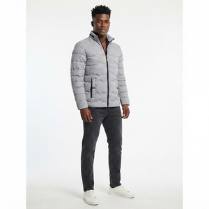 Custom Men's Premium Light Grey <b>Quilted</b> Puffer Jacket Stand Collar Warm Thick Insulated Winter Coat Slim Fit Casual Outdoor - Product Image 3