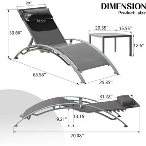 Set di 3 sedie a sdraio grigio scuro per piscina, include 2 lettini e 1 tavolino per prendere il sole - Product Image 3