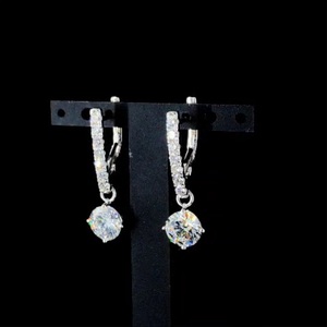 Women's Round Brilliant Cut Natural Diamond <b>Earrings</b> Classic Style Wedding Jewelry H Color White Diamond <b>Hinged</b> Hoop Design - Product Image 3