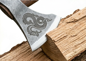 Hacha de Dragón de Acero al Carbono Forjada a Mano de Primera Calidad – Mango Celta con Grabado Artístico – Regalo Premium para Amantes de la Naturaleza – Herramienta de Supervivencia de Alta Gama - Product Image 4