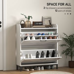 Mobiletto stretto bianco per scarpe con 2 cassetti a ribalta per ingresso e corridoio - Product Image 4