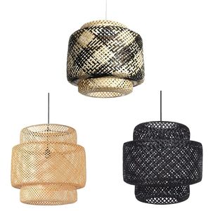 Abat-jour cylindrique superposé pour luminaires de plafond, abat-jour en bambou et rotin, luminaires suspendus modernes en jute - Product Image 2